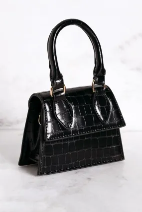 Playing Catch Up Black Mini Croc Purse