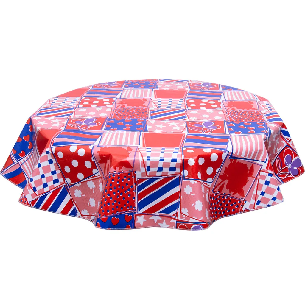 Round Oilcloth Tablecloth Patchwork Red