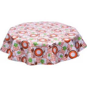 Round Oilcloth Tablecloth Picnic Orange and Brown