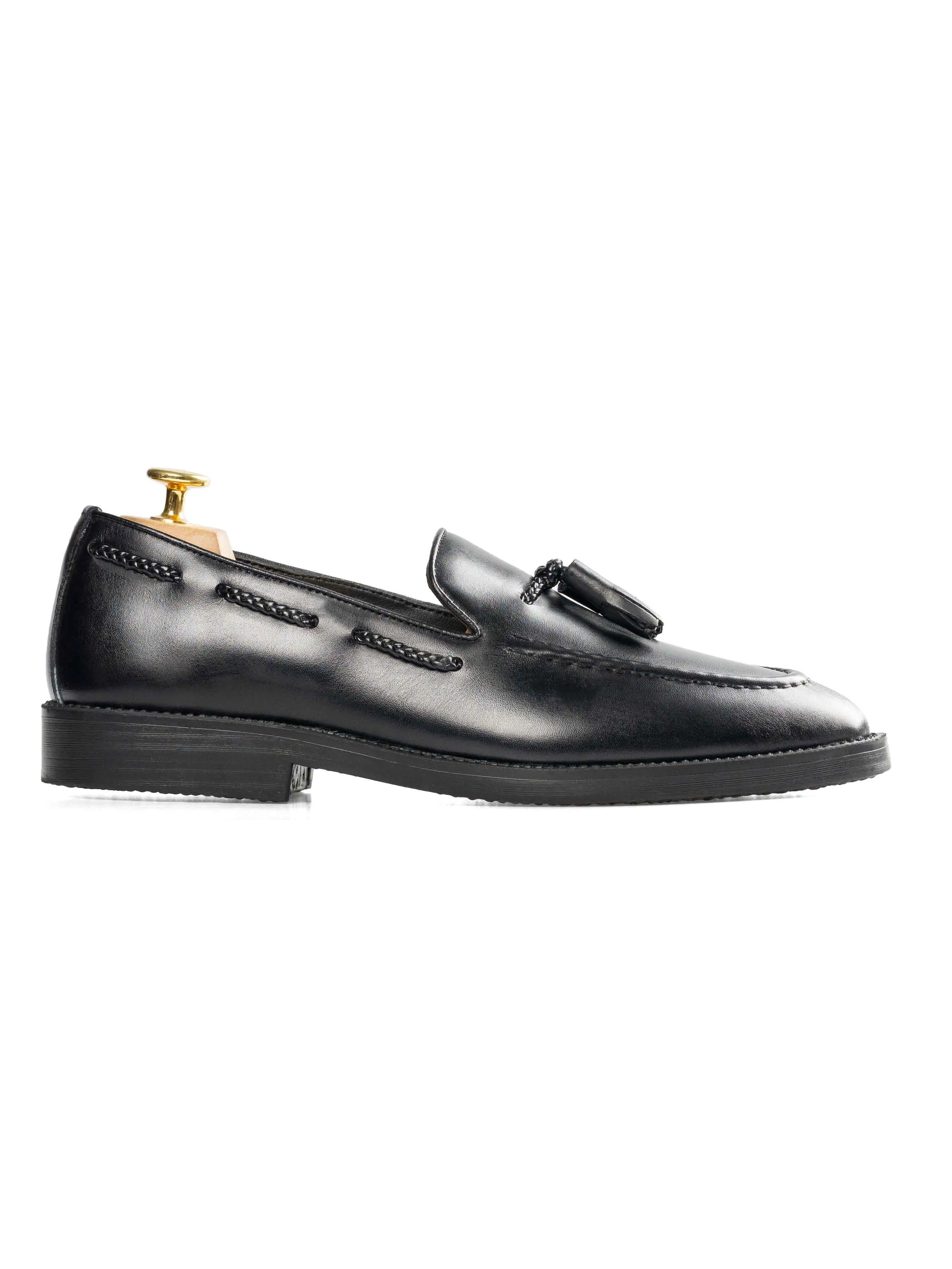 Tassel Loafer - Black Leather (Crepe Sole)