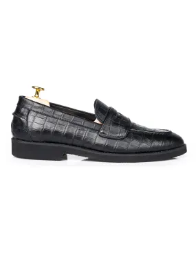 Wayne Penny Loafer - Black Croco Leather (Crepe Sole)