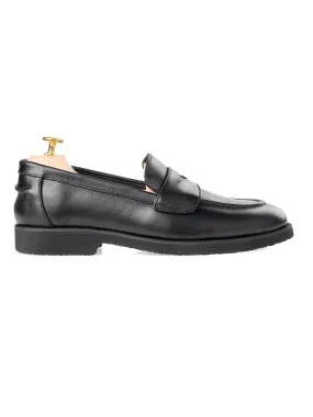 Wayne Penny Loafer - Solid Black Leather (Crepe Sole)